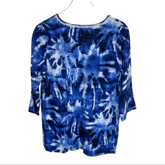 Tommy Bahama Celeste Palm Linen Blue White Tie Dye Tunic Top - Picture 2 of 5